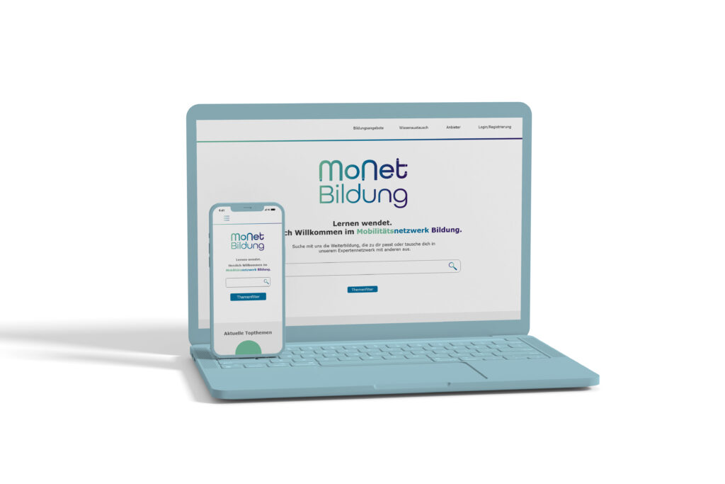 Laptop und Smartphone mit Startseite von MoNet Bildung