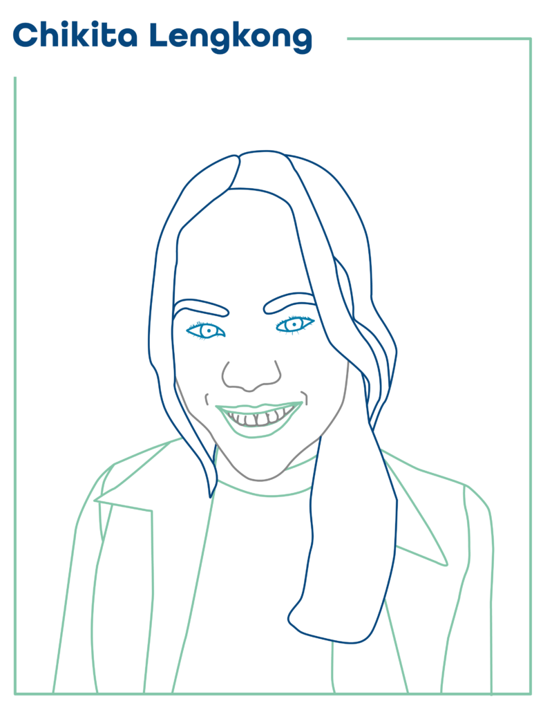 Illustration von Chikita Lengkong als Outline in den Farben hellblau, dunkelblau und mint.